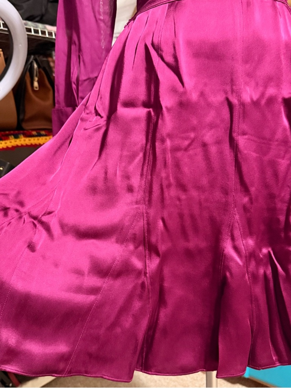 Ann Taylor Hot Pink Satin Long-Sleeve Shirt Dress - Picture 9 of 13